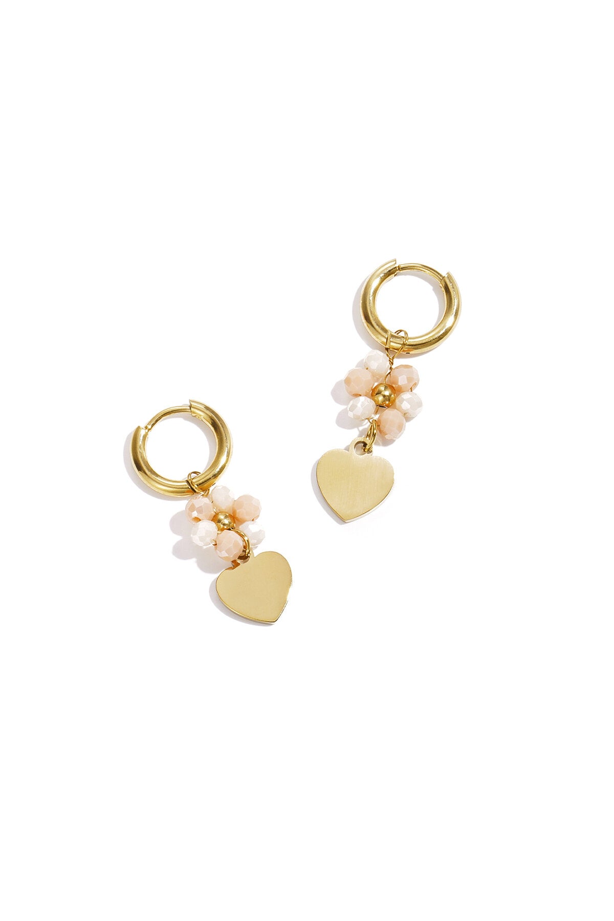 Earrings with a heart on a beaded flower