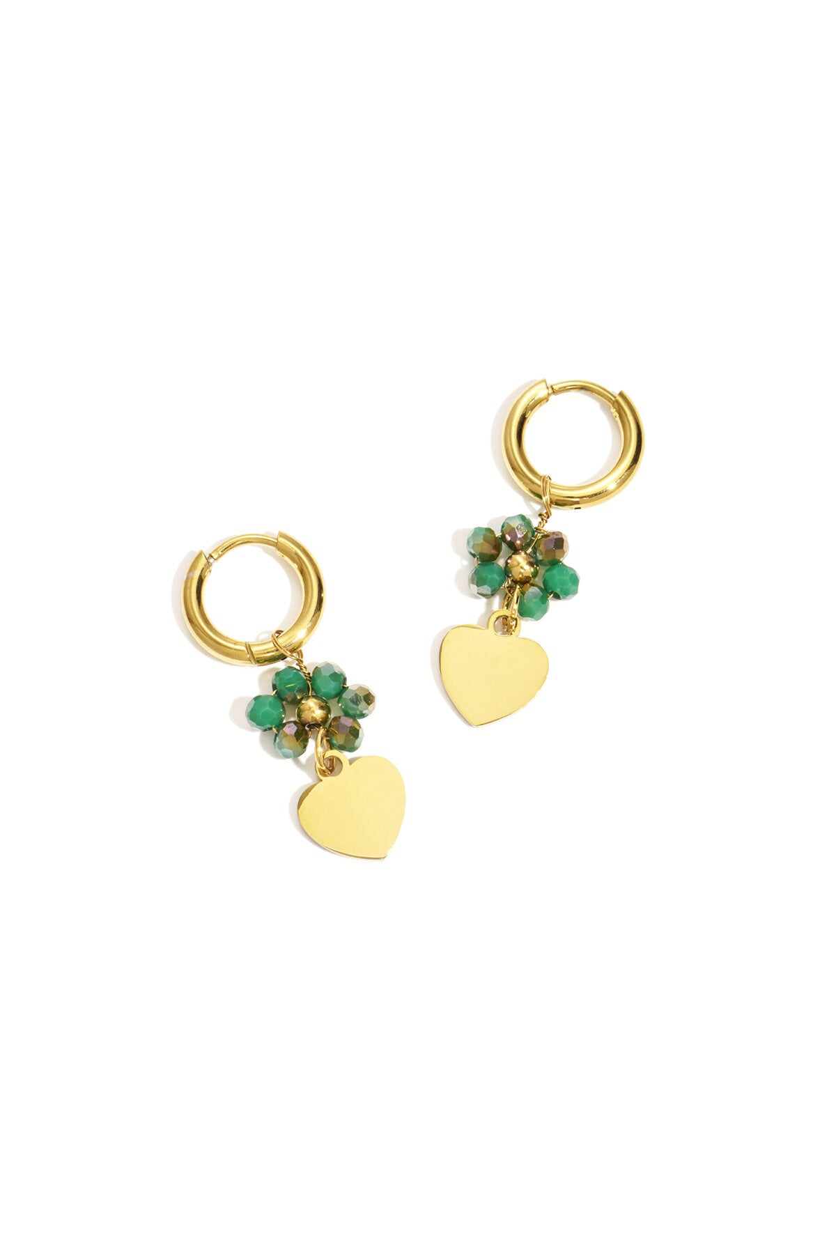 Earrings with a heart on a beaded flower