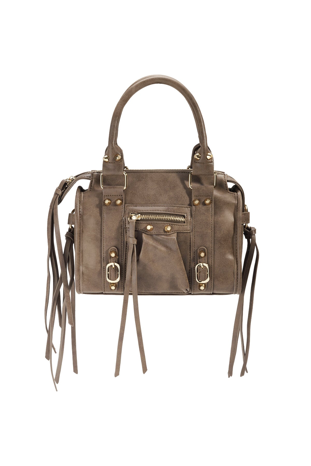 Bolso con flecos y detalles en negro