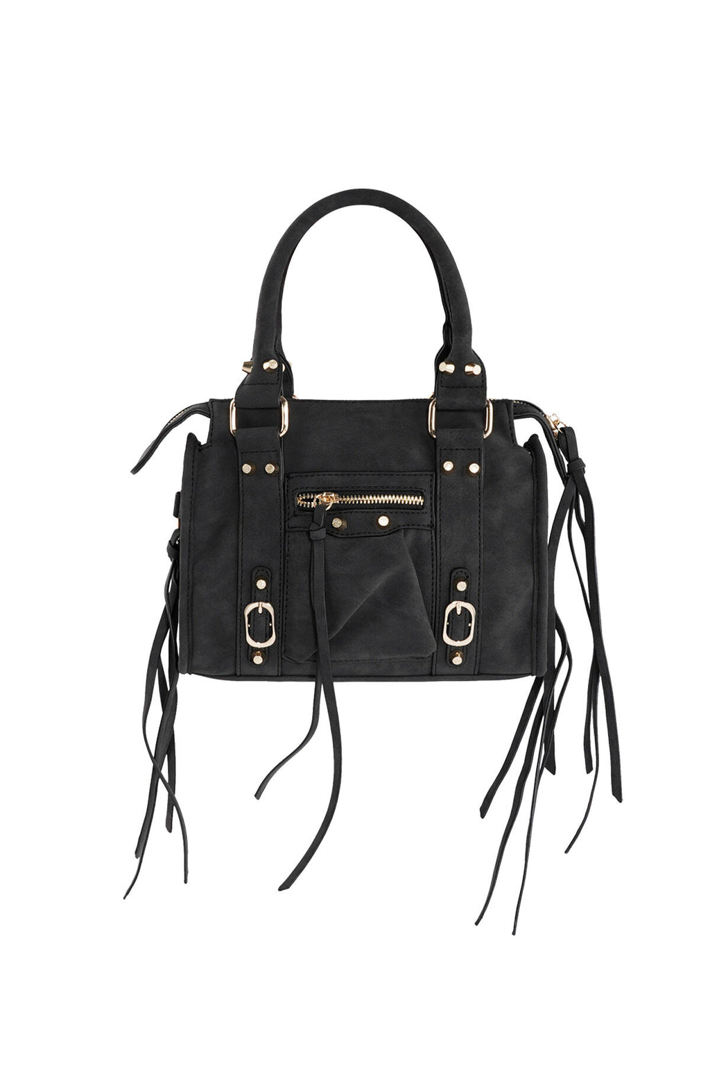 Bolso con flecos y detalles en negro