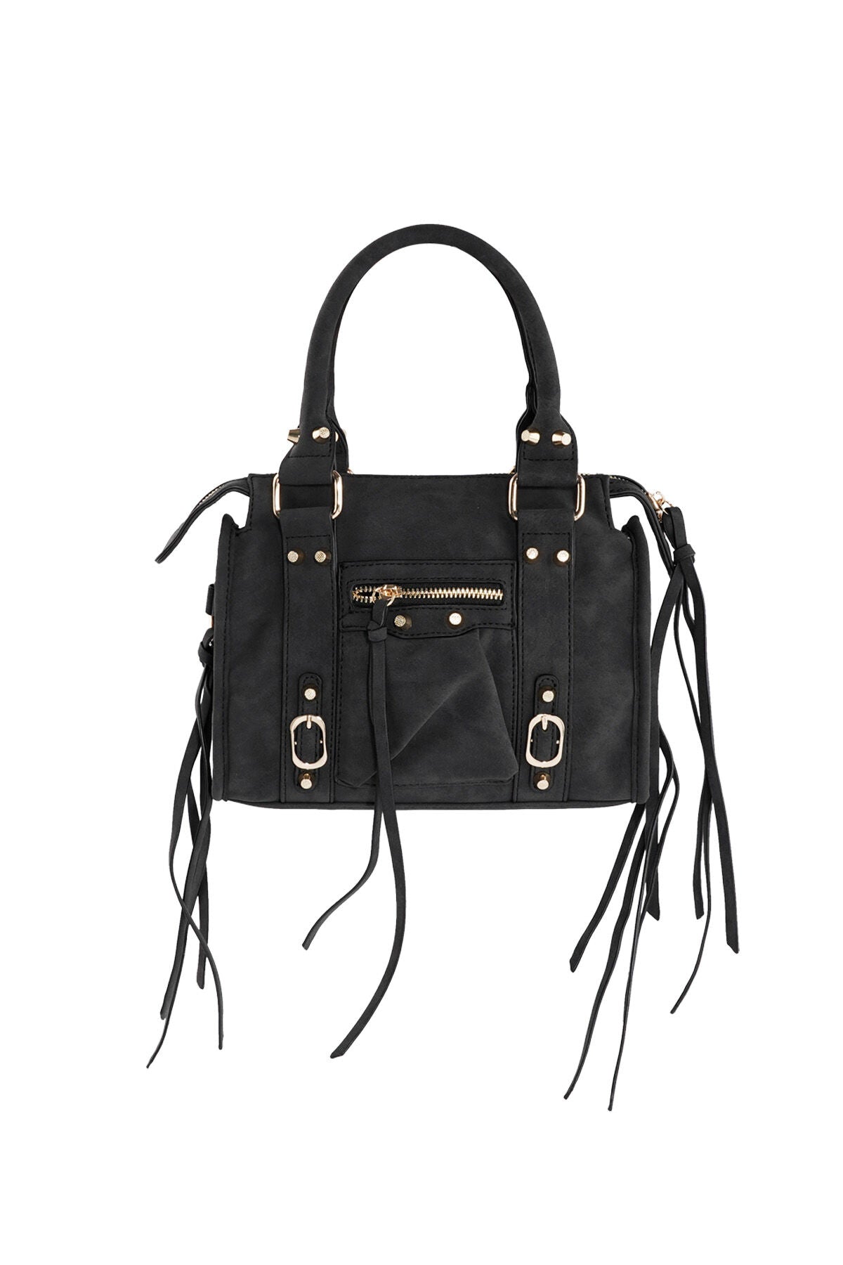 Bolso con flecos y detalles en negro