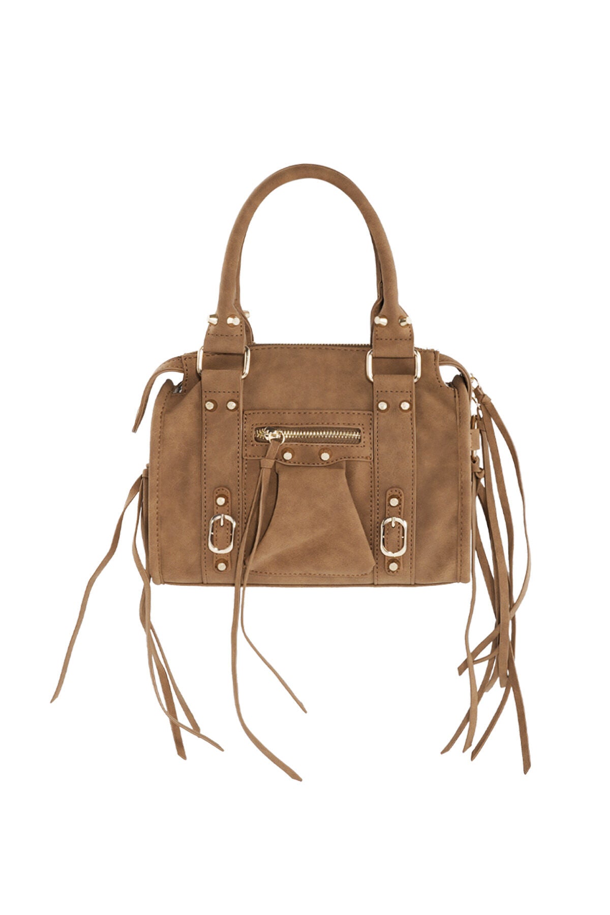 Bolso con flecos y detalles en negro