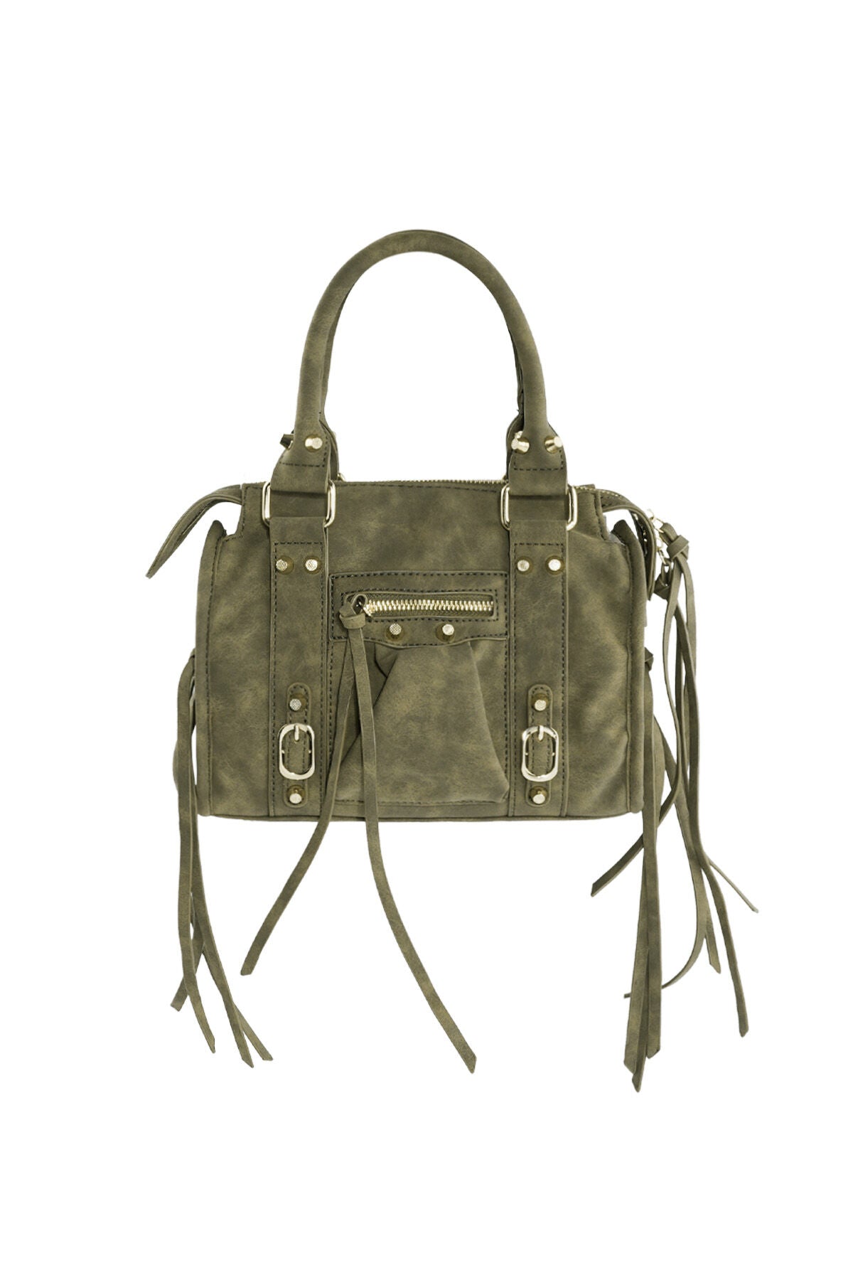 Bolso con flecos y detalles en negro