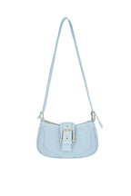 Bolso azul claro minimalista con hebilla dorada y correa ajustable