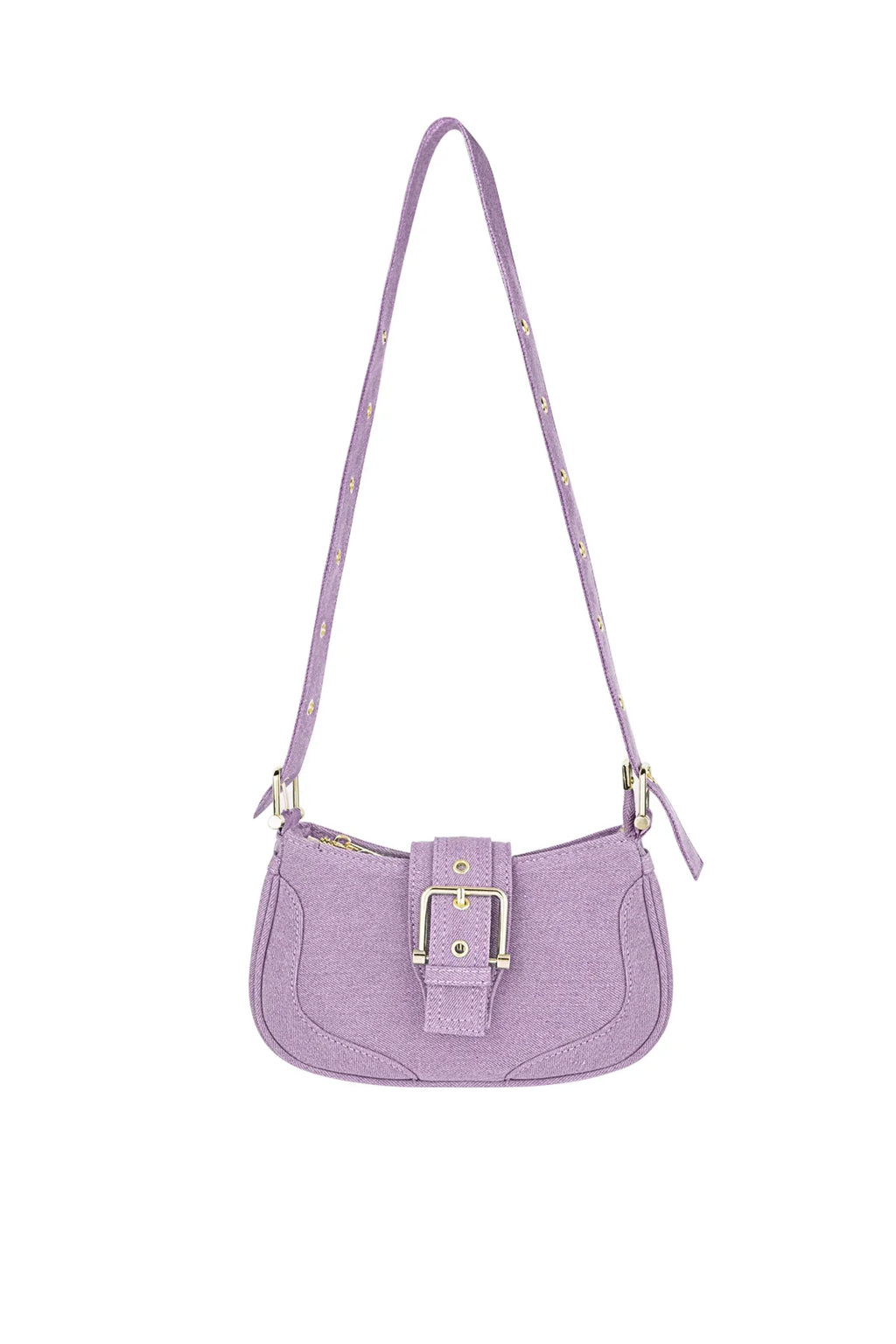 Sac minimaliste violet avec boucle dorée et bandoulière réglable