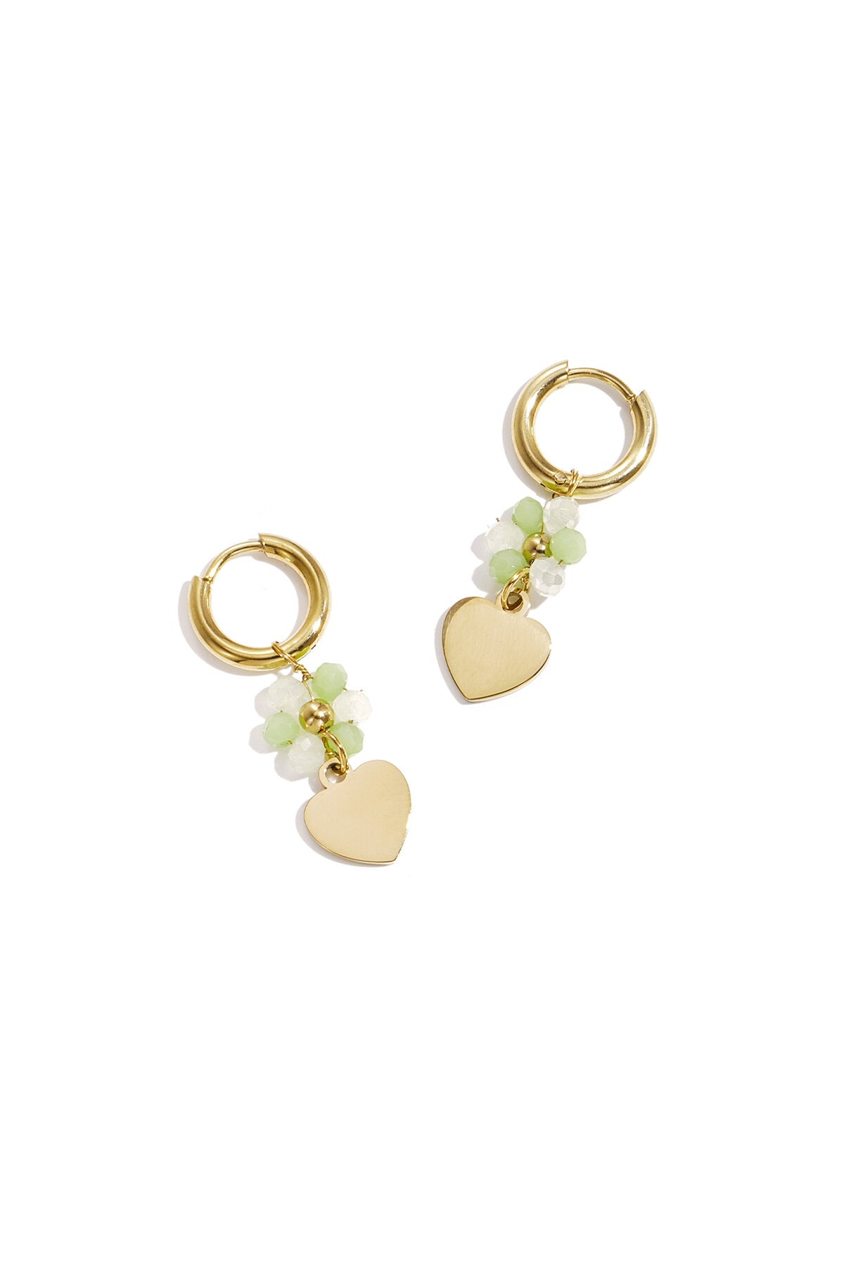 Earrings with a heart on a beaded flower