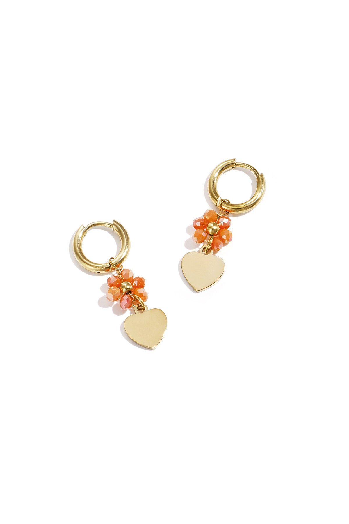 Earrings with a heart on a beaded flower