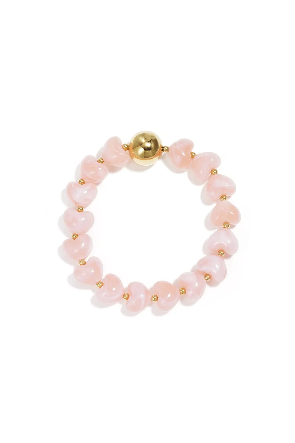 Pulsera de corazones rosados con detalles dorados, diseño minimalista y atemporal