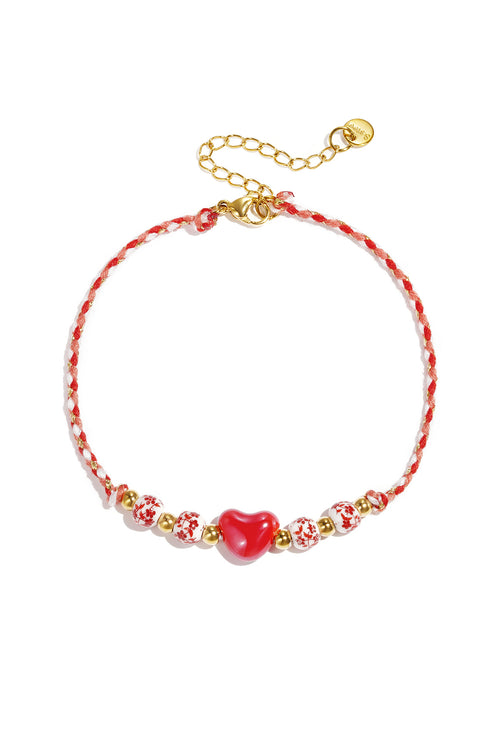 Tobilleras de cuerda con forma de corazón, estilo casual y romántico para mujer.