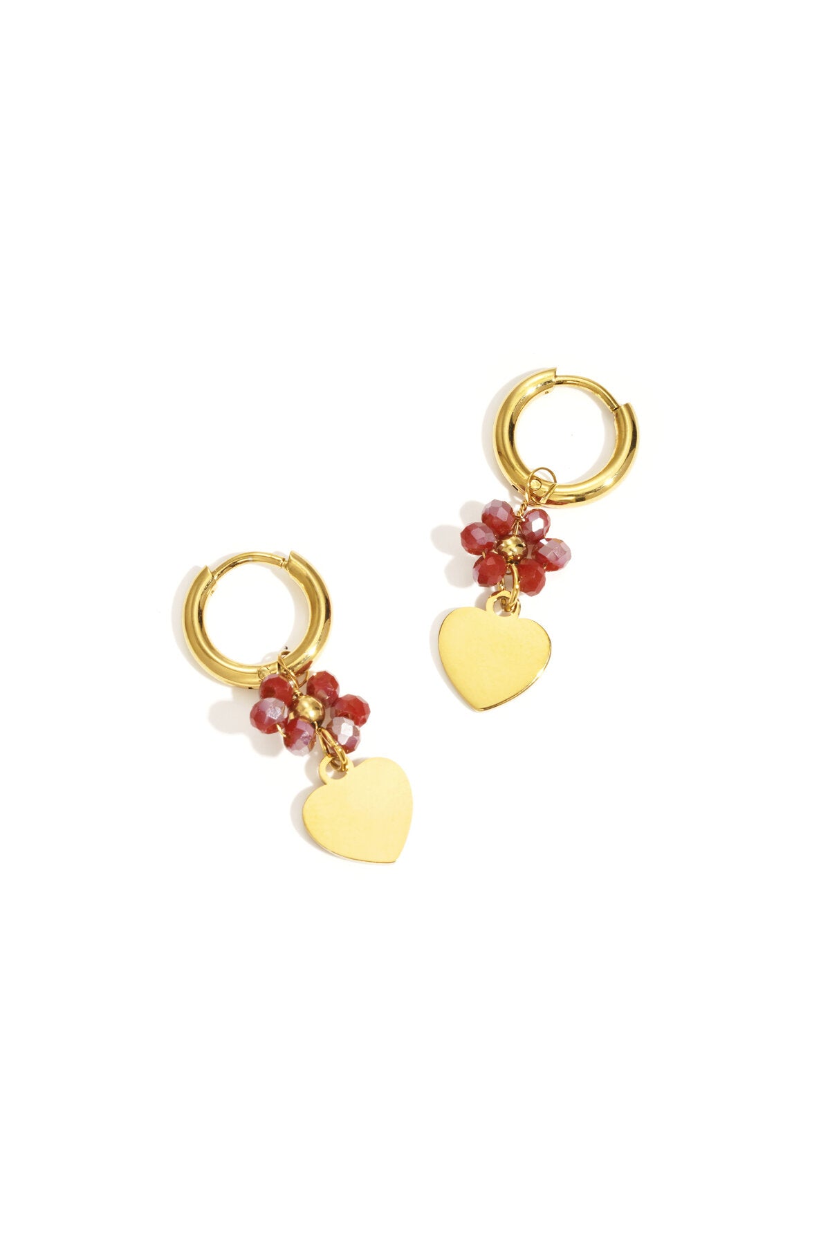 Earrings with a heart on a beaded flower