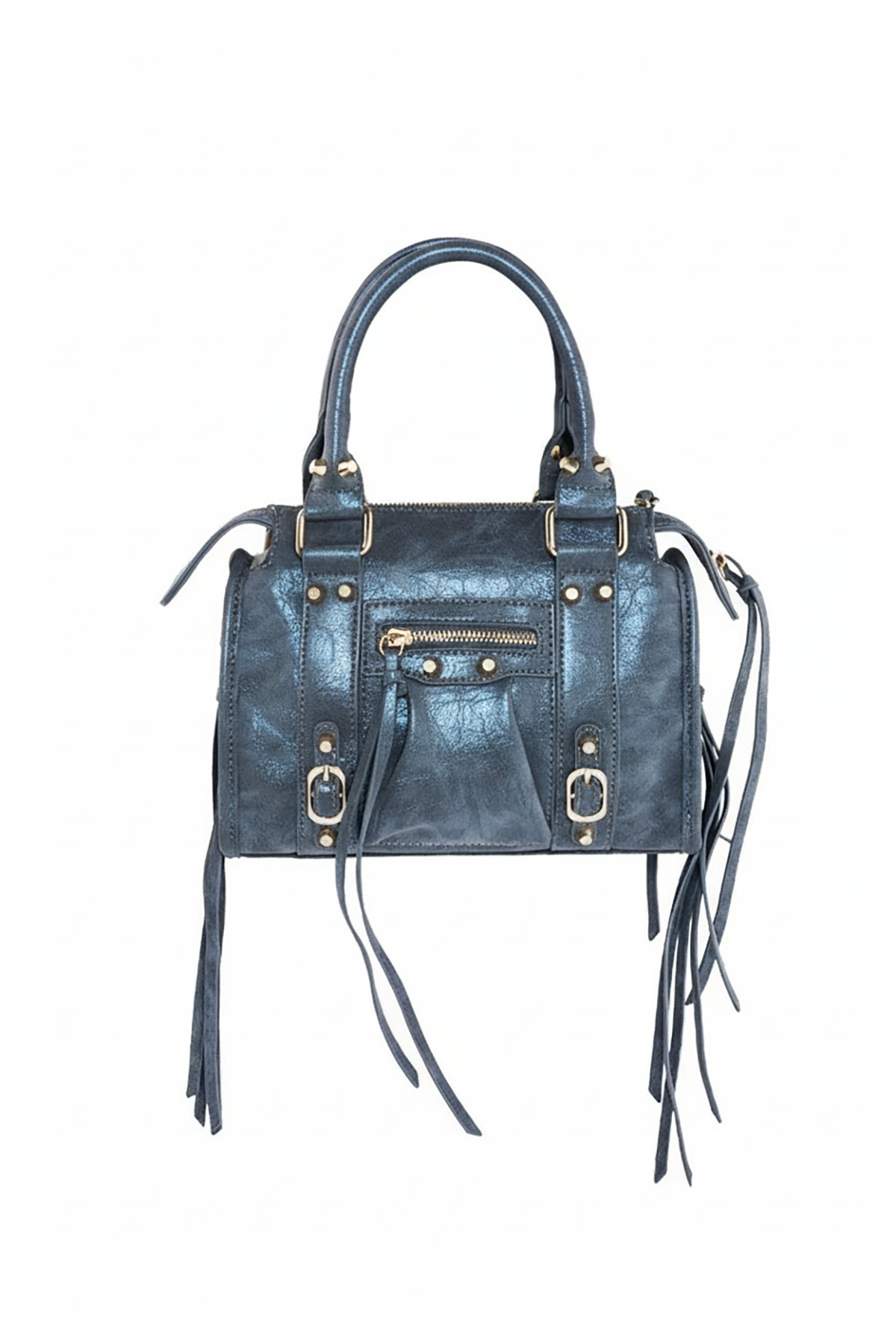 Bolso con flecos y detalles en negro