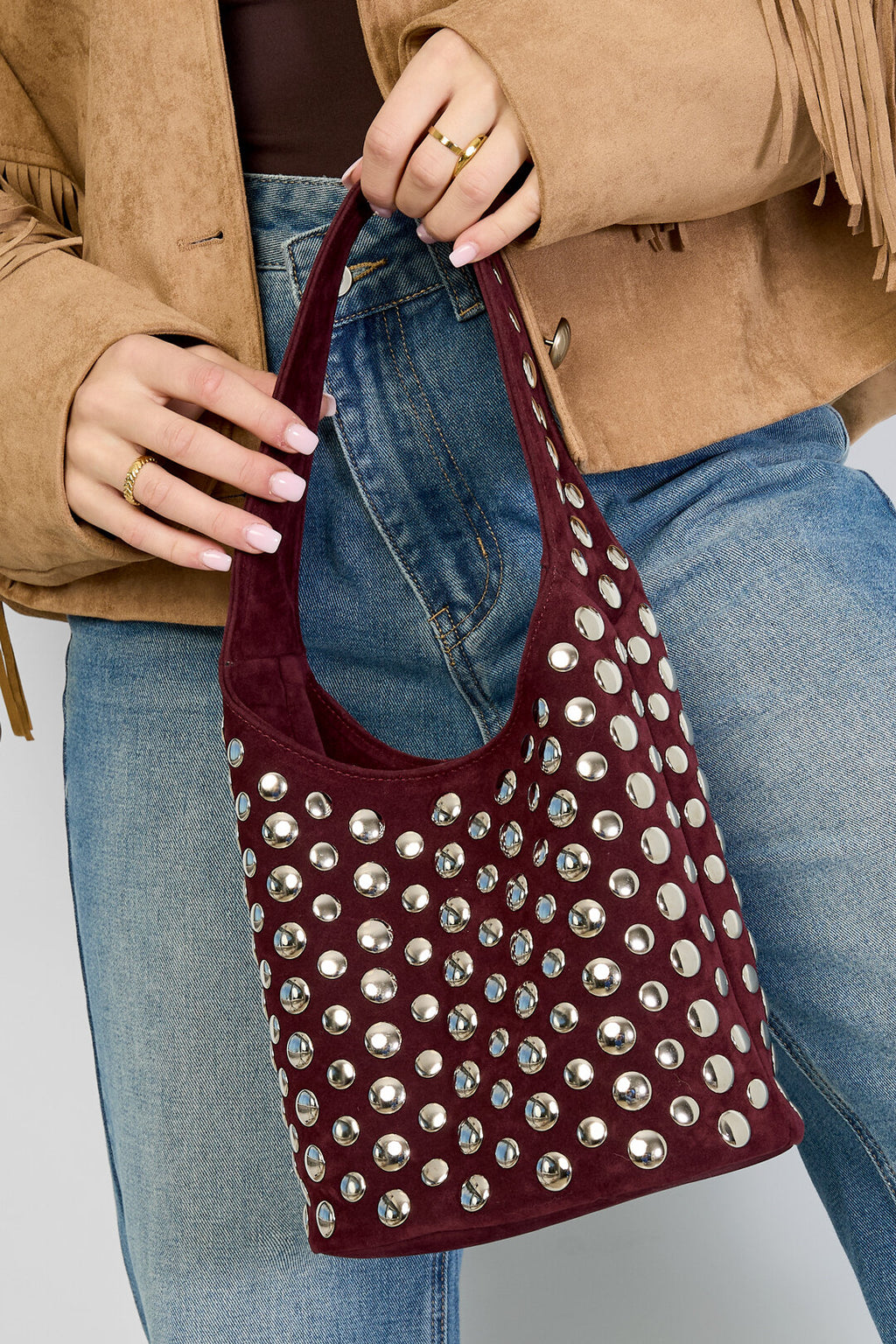 Bolsos de hombro con remaches punk de poliéster, accesorios diarios